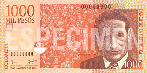 Imagen del billete de 1000 pesos - Edición conmemorativa de Jorge Eliécer Gaitán