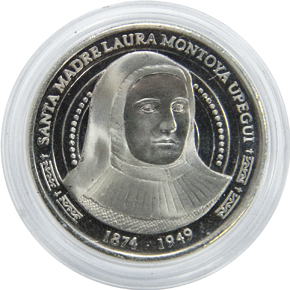 Anverso de la moneda conmemorativa de la Santa Madre Laura Montoya Upegui