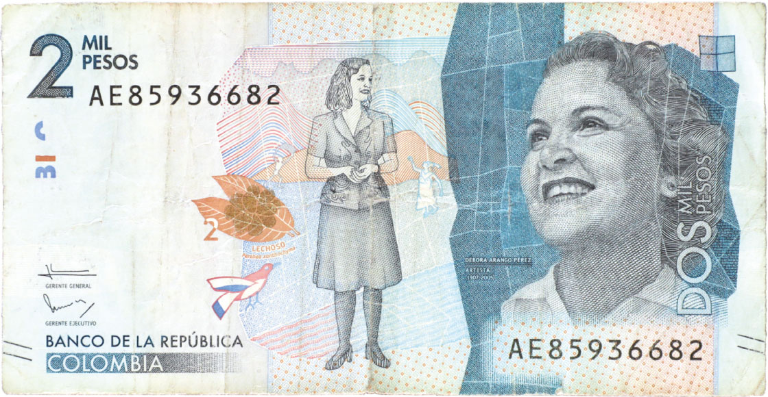 Anverso de billete de 2000 pesos. Grado 3: apto