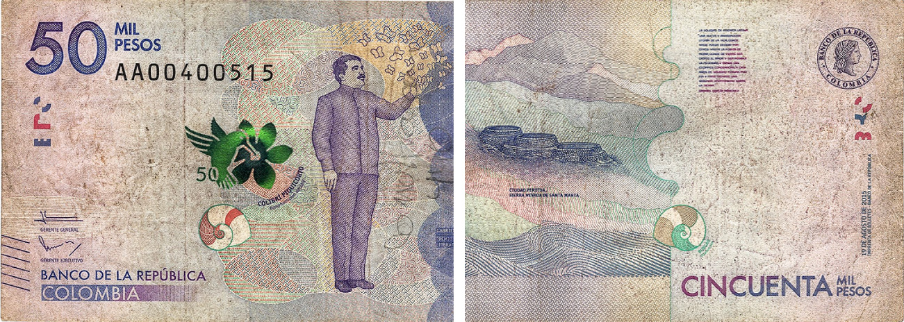 Fotografía de billete deteriorado por suciedad.