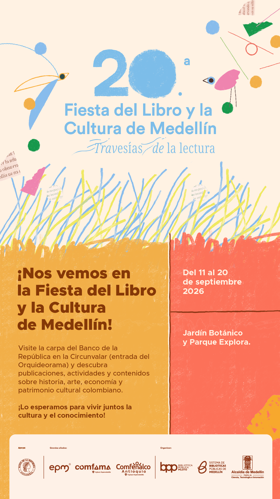 Imagen de la invitación del Banco de la República a la Fiesta del Libro y la Cultura en Medellín