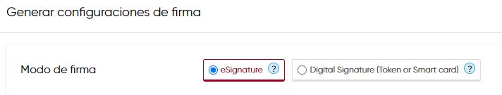Elección del modo de firma con selección de eSignature