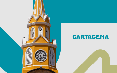 Imagen con la torre del reloj y el texto "Cartagena"